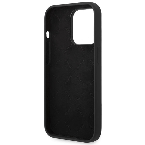 Guess Silicone Vintage Gold Logo iPhone 14 Pro Case - Black