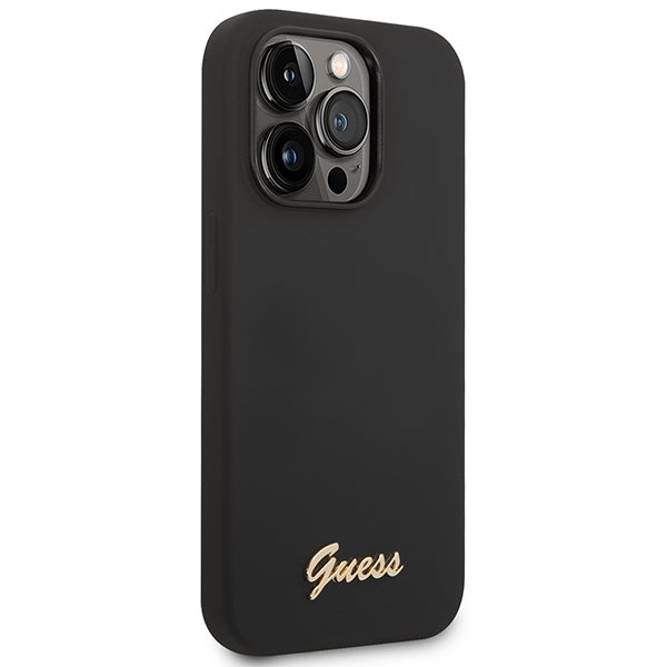 Guess Silicone Vintage Gold Logo iPhone 14 Pro Case - Black