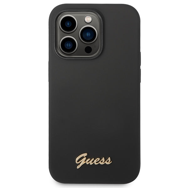 Guess Silicone Vintage Gold Logo iPhone 14 Pro Case - Black