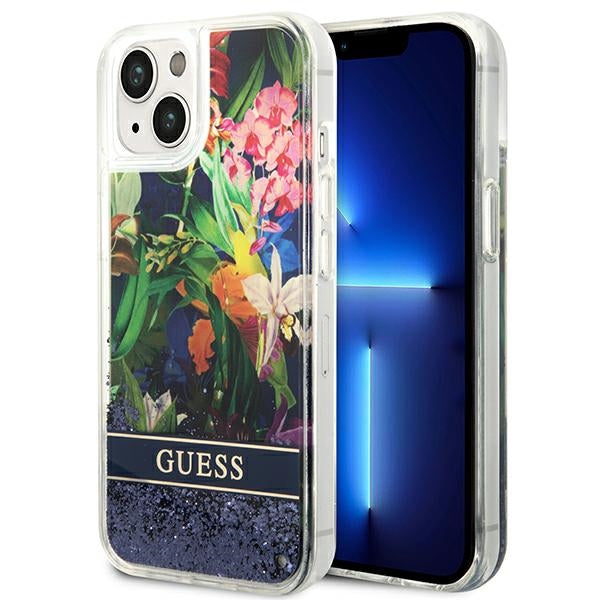 Guess GUHCP14MLFLSB iPhone 14 Plus 6.7 &quot;blue / blue hardcase Flower Liquid Glitter