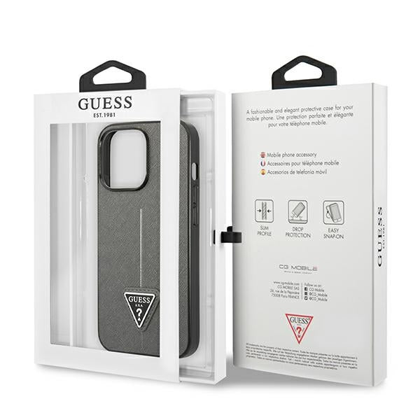 Guess GUHCP14XPSATLG iPhone 14 Pro Max 6.7 "silver / silver hardcase SaffianoTriangle Logo