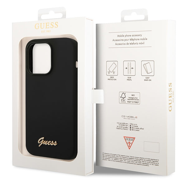 Guess GUHCP14XSLSMK iPhone 14 Pro Max 6.7" black/black hard case Silicone Vintage Gold Logo