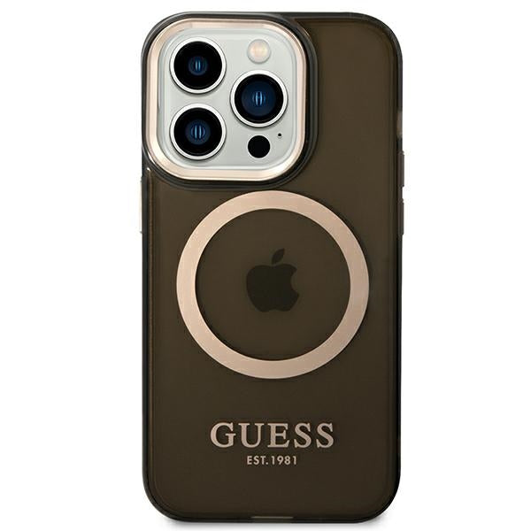 Guess GUHMP14LHTCMK iPhone 14 Pro 6.1&quot; black/black hard case Gold Outline Translucent MagSafe