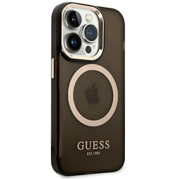 Guess GUHMP14LHTCMK iPhone 14 Pro 6.1&quot; black/black hard case Gold Outline Translucent MagSafe