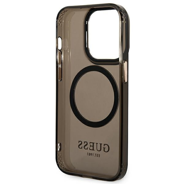 Guess GUHMP14LHTCMK iPhone 14 Pro 6.1" black/black hard case Gold Outline Translucent MagSafe