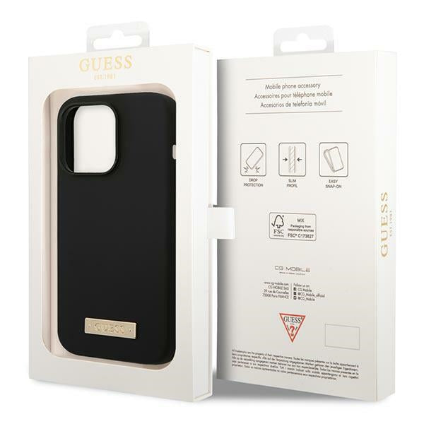 Guess GUHMP14LSBPLK iPhone 14 Pro 6.1" black/black hard case Silicone Logo Plate MagSafe