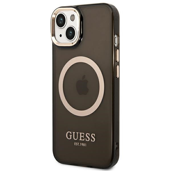 Guess GUHMP14SHTCMK iPhone 14 6.1" black/black hard case Gold Outline Translucent MagSafe