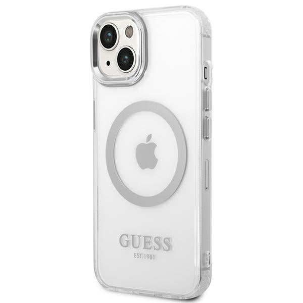Guess GUHMP14SHTRMS iPhone 14 6.1" silver/silver hard case Metal Outline Magsafe