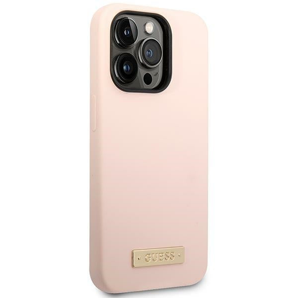 Guess GUHMP14XSBPLP iPhone 14 Pro Max 6.7" pink/pink hard case Silicone Logo Plate MagSafe