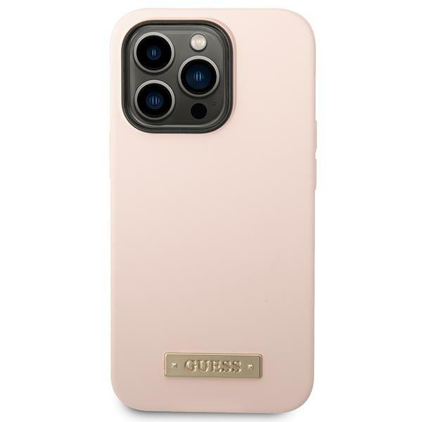 Guess GUHMP14XSBPLP iPhone 14 Pro Max 6.7" pink/pink hard case Silicone Logo Plate MagSafe