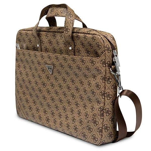 Guess Saffiano 4G Triangle Logo bag for a 16'' laptop - brown