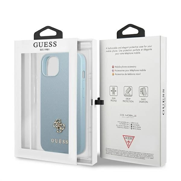 Guess Saffiano 4G Small Metal Logo case for iPhone 13 mini - blue
