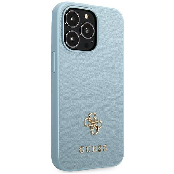Guess Saffiano 4G Small Metal Logo case for iPhone 13 Pro Max - blue