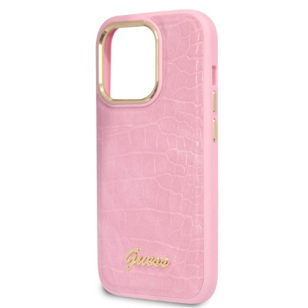 Guess Croco Collection case for iPhone 14 Pro - pink