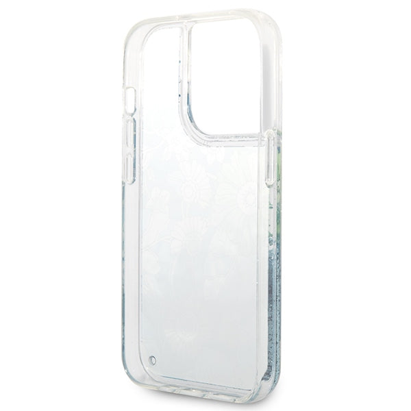 Guess Flower Liquid Glitter case for iPhone 14 Pro Max - green