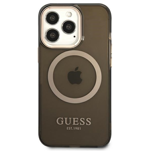 Guess Gold Outline Translucent MagSafe Case for iPhone 13 Pro / iPhone 13 - Black