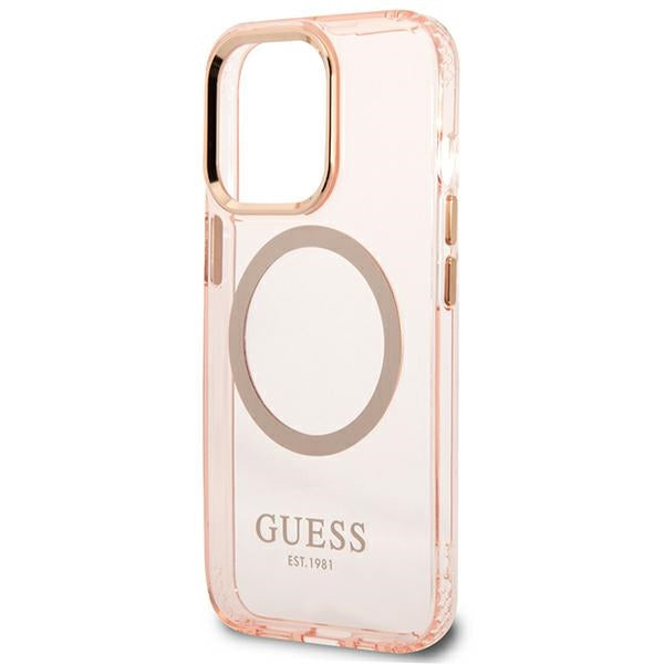 Guess GUHMP13LHTCMP iPhone 13 Pro / 13 6.1" pink/pink hard case Gold Outline Translucent MagSafe