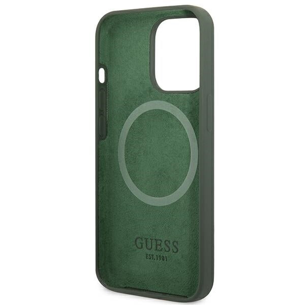 Guess Silicone Logo Plate MagSafe case for iPhone 13 Pro / iPhone 13 - green