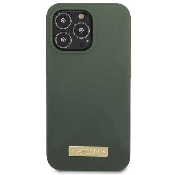 Guess Silicone Logo Plate MagSafe case for iPhone 13 Pro / iPhone 13 - green