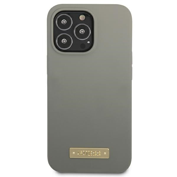 Guess GUHMP13LSPLG iPhone 13 Pro / 13 6.1" grey/grey hard case Silicone Logo Plate MagSafe