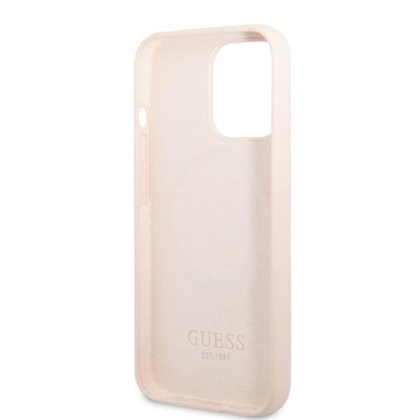 Guess GUHMP13LSPLP iPhone 13 Pro / 13 6.1" pink/pink hard case Silicone Logo Plate MagSafe