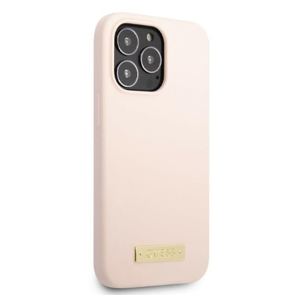 Guess GUHMP13LSPLP iPhone 13 Pro / 13 6.1" pink/pink hard case Silicone Logo Plate MagSafe