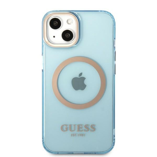 Guess Gold Outline Translucent MagSafe case for iPhone 13 - blue