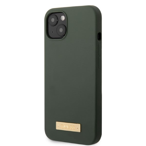 Guess GUHMP13MSBPLA iPhone 13 6.1" green/khaki hard case Silicone Logo Plate MagSafe