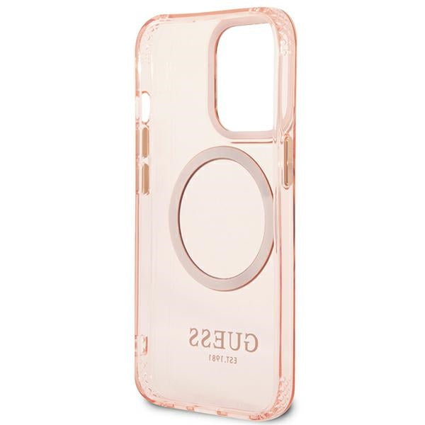 Guess Gold Outline Translucent MagSafe case for iPhone 13 Pro Max - pink