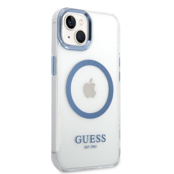 Guess Metal Outline MagSafe case for iPhone 14 Plus - blue