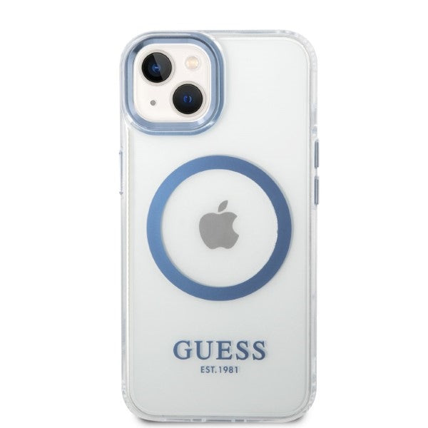 Guess Metal Outline MagSafe case for iPhone 14 Plus - blue