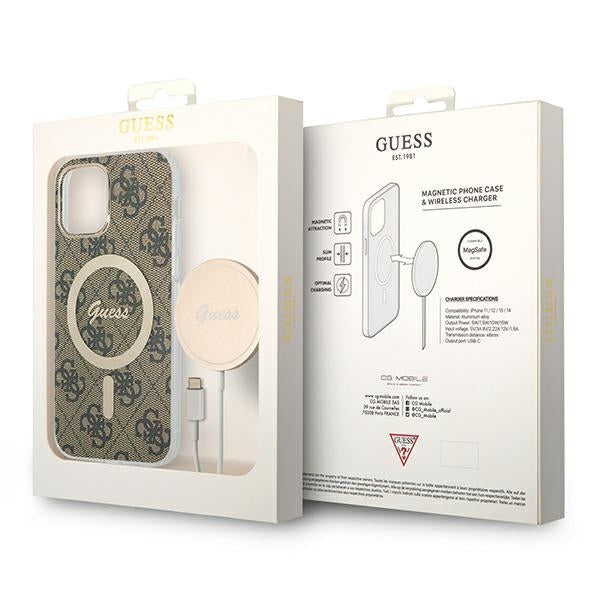 Set Guess GUBPP12MH4EACSW Case+ Charger iPhone 12/12 Pro brown/brown hard case 4G Print MagSafe
