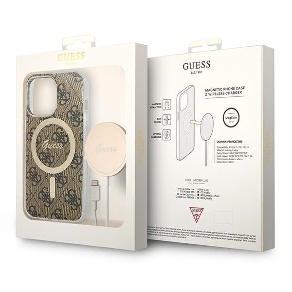 Set Guess GUBPP13LH4EACSW Case+ Charger iPhone 13 Pro brown/brown hard case 4G Print MagSafe