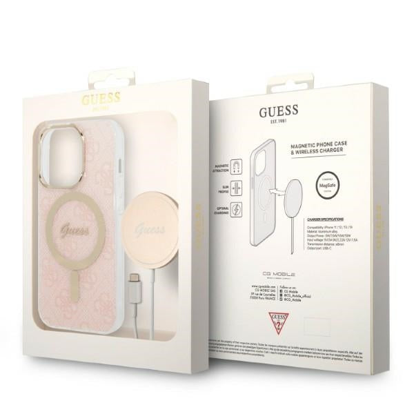 Set Guess GUBPP14LH4EACSP Case+ Charger iPhone 14 Pro 6.1" pink/pink hard case 4G Print MagSafe