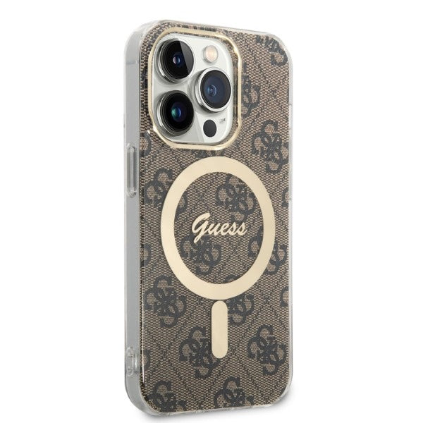 Set Guess GUBPP14LH4EACSW Case+ Charger iPhone 14 Pro 6.1" brown/brown hard case 4G Print MagSafe