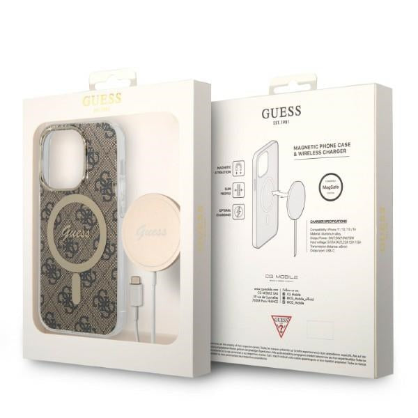 Set Guess GUBPP14LH4EACSW Case+ Charger iPhone 14 Pro 6.1" brown/brown hard case 4G Print MagSafe