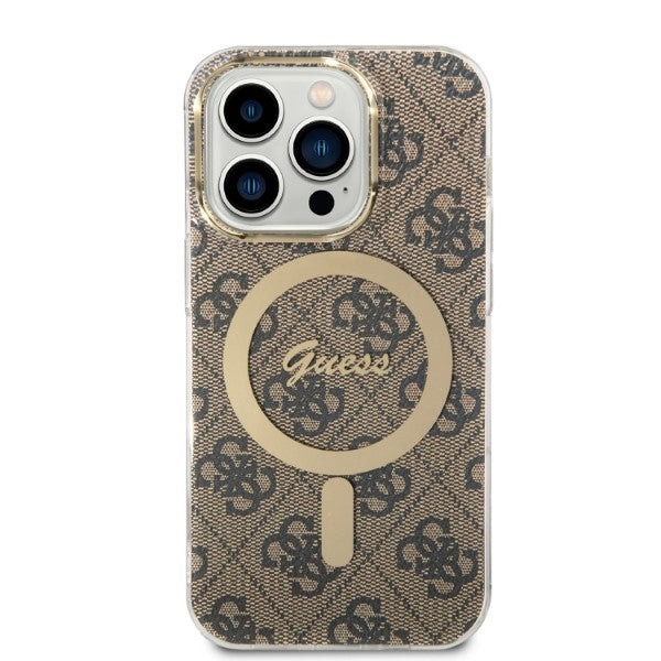 Set Guess GUBPP14LH4EACSW Case+ Charger iPhone 14 Pro 6.1" brown/brown hard case 4G Print MagSafe
