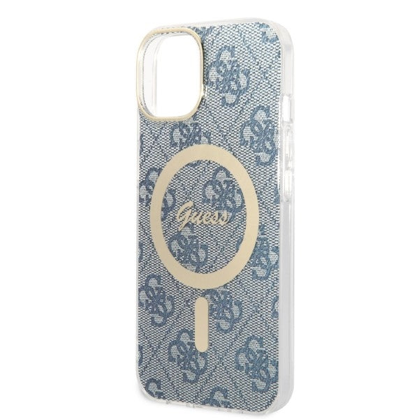 Set Guess GUBPP14MH4EACSB Case+ Charger iPhone 14 Plus 6.7" blue/blue hard case 4G Print MagSafe