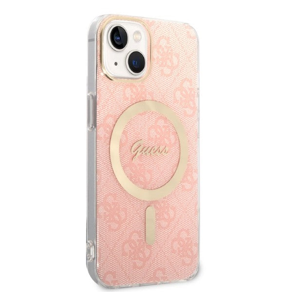 Set Guess GUBPP14MH4EACSP Case+ Charger iPhone 14 Plus 6.7" pink/pink hard case 4G Print MagSafe