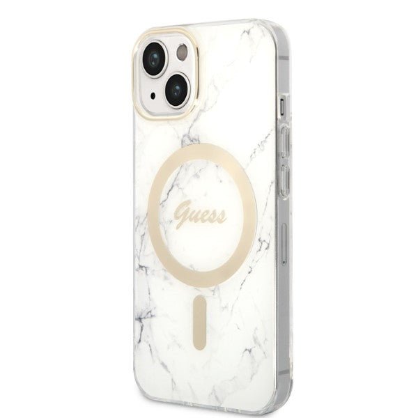 Set Guess GUBPP14MHMEACSH Case+ Charger iPhone 14 Plus 6.7" white/white hard case Marble MagSafe