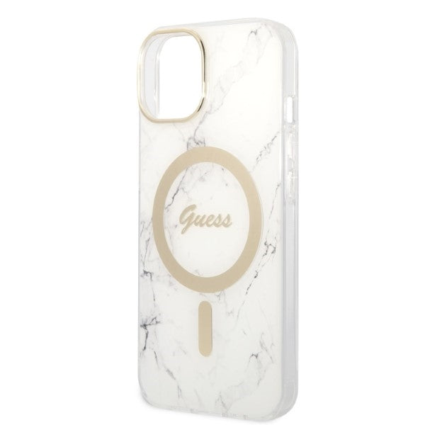Set Guess GUBPP14MHMEACSH Case+ Charger iPhone 14 Plus 6.7" white/white hard case Marble MagSafe