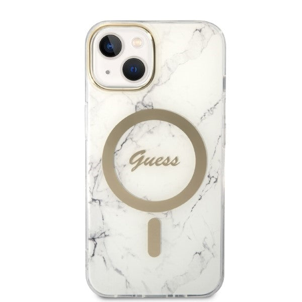 Set Guess GUBPP14MHMEACSH Case+ Charger iPhone 14 Plus 6.7" white/white hard case Marble MagSafe