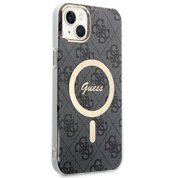 Set Guess GUBPP14SH4EACSK Case+ Charger iPhone 14 6.1" black/black hard case 4G Print MagSafe