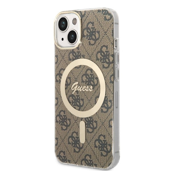 Set Guess GUBPP14SH4EACSW Case+ Charger iPhone 14 6.1" brown/brown hard case 4G Print MagSafe