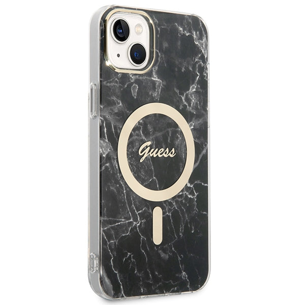 Set Guess GUBPP14SHMEACSK Case+ Charger iPhone 14 6.1" black/black hard case Marble MagSafe