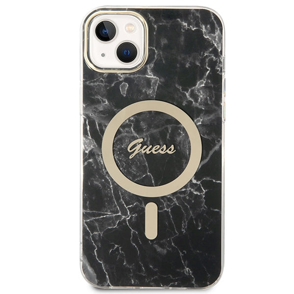 Set Guess GUBPP14SHMEACSK Case+ Charger iPhone 14 6.1" black/black hard case Marble MagSafe