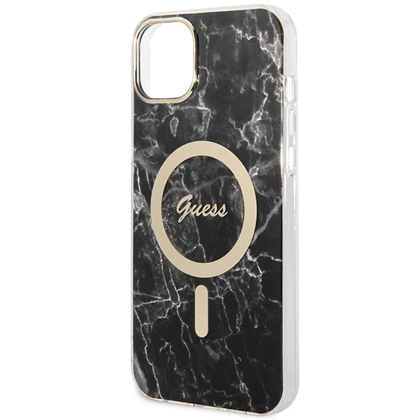Set Guess GUBPP14SHMEACSK Case+ Charger iPhone 14 6.1" black/black hard case Marble MagSafe