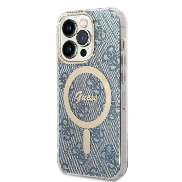 Set Guess GUBPP14XH4EACSB Case+ Charger iPhone 14 Pro Max 6.7" blue/blue hard case 4G Print MagSafe