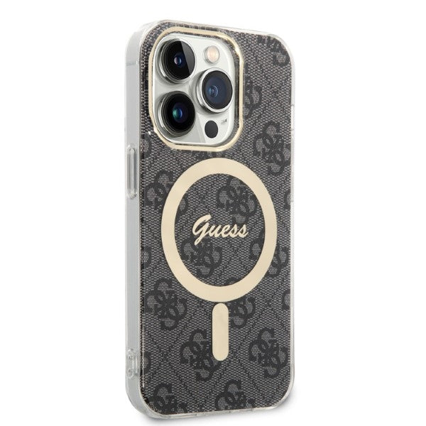 Set Guess GUBPP14XH4EACSK Case+ Charger iPhone 14 Pro Max 6.7" black/black hard case 4G Print MagSafe