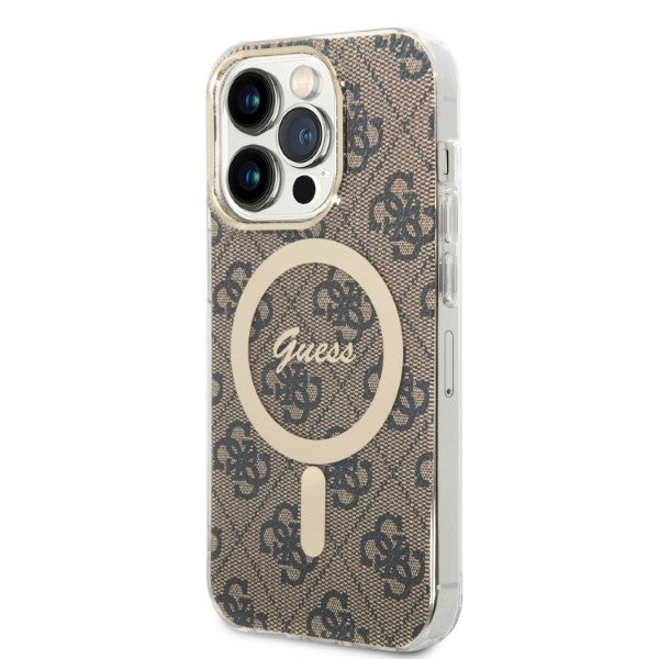 Set Guess GUBPP14XH4EACSW Case+ Charger iPhone 14 Pro Max 6.7" brown/brown hard case 4G Print MagSafe